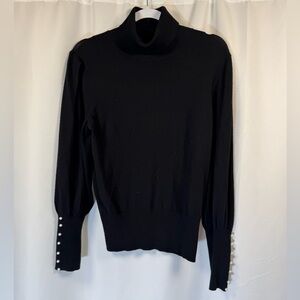 Joseph A Black Turtleneck Sweater with Pearl-Button On Cuffs M